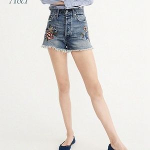 Abercrombie & Fitch Embroidered High Rise Shorts